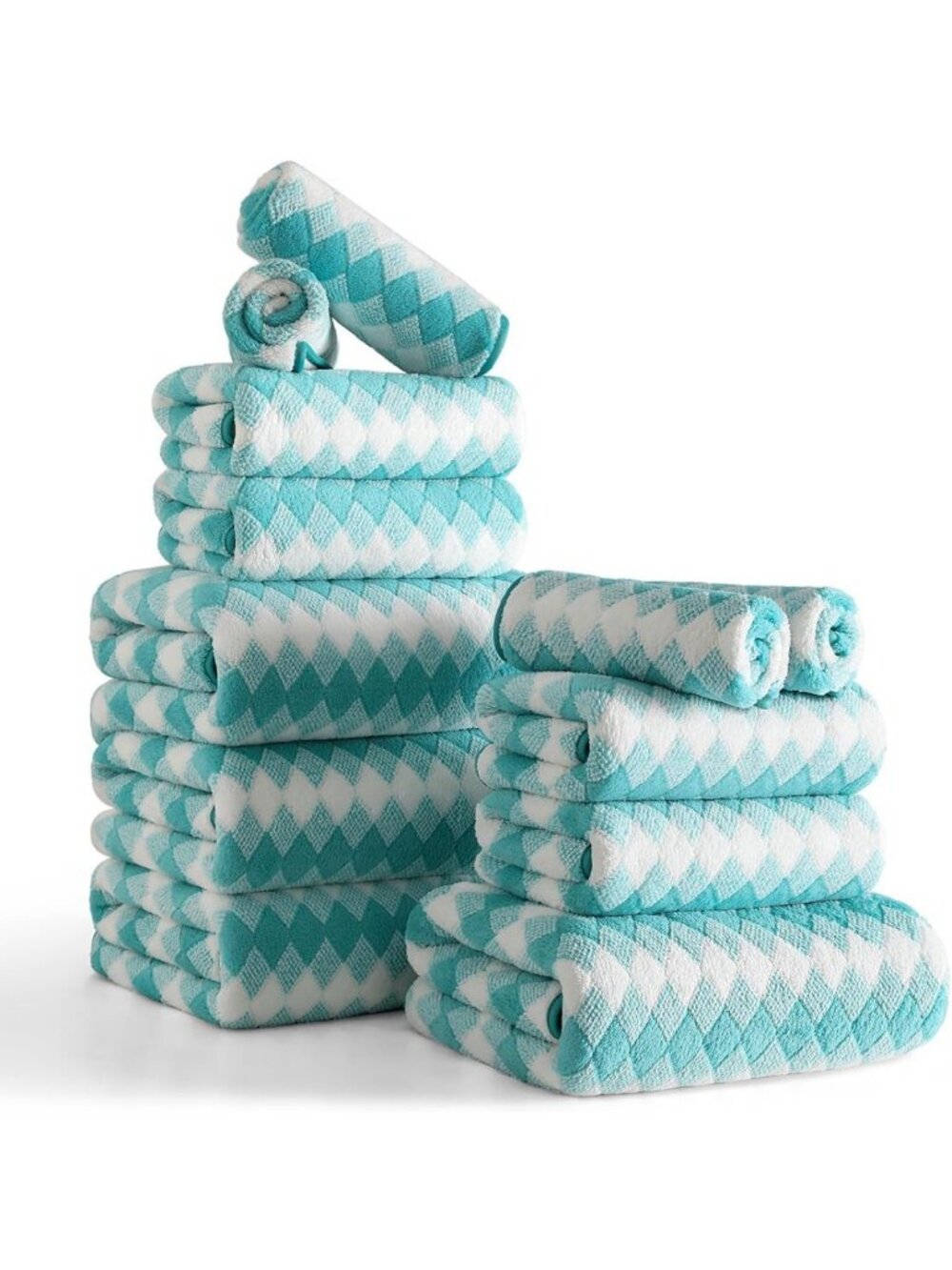 12-Piece Aqua & White Towel Set - Soft Quick-Dry Bath, Hand & Washcloths for
